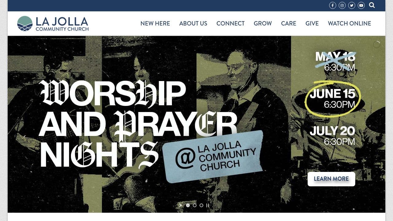 La Jolla Community Church website screenshot