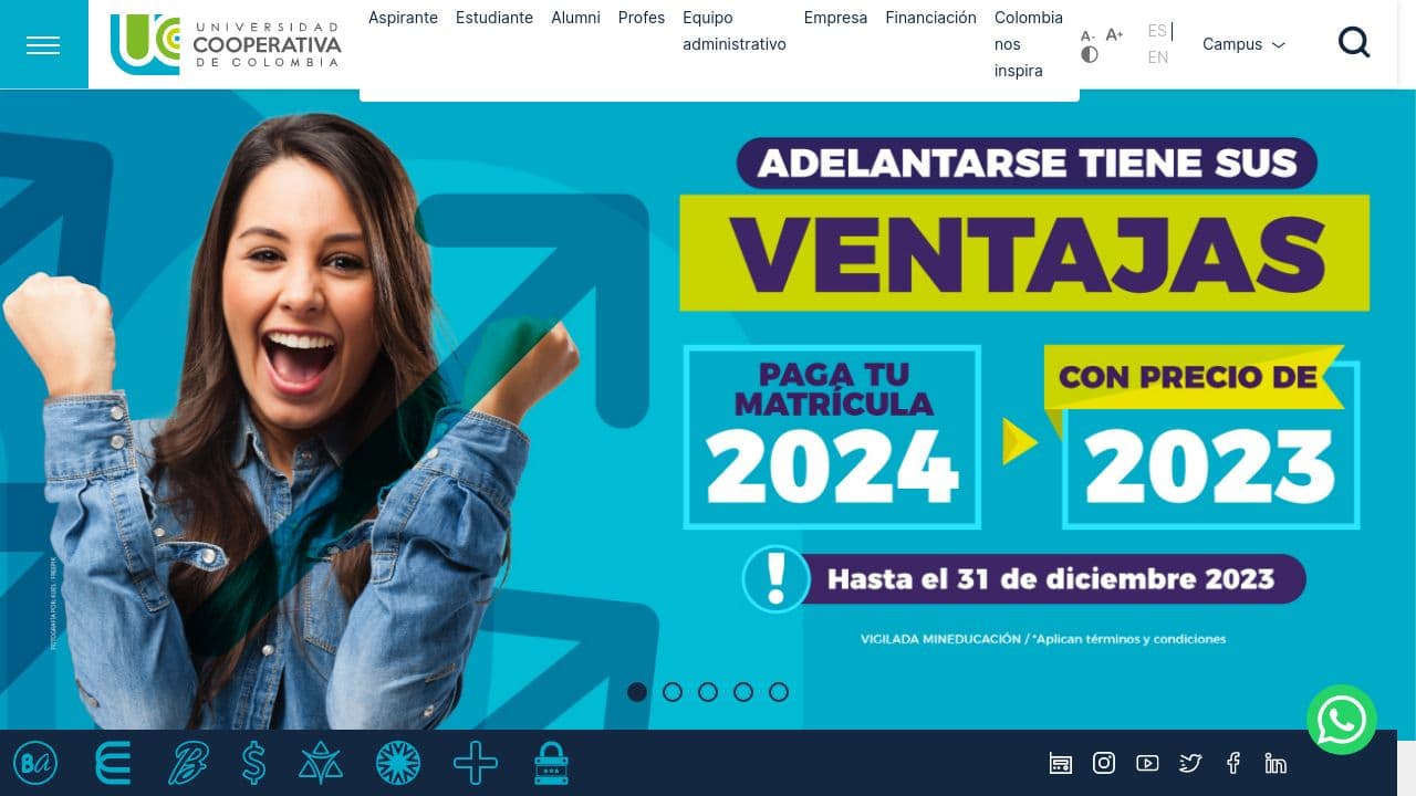 Universidad Cooperativa de Colombia website screenshot