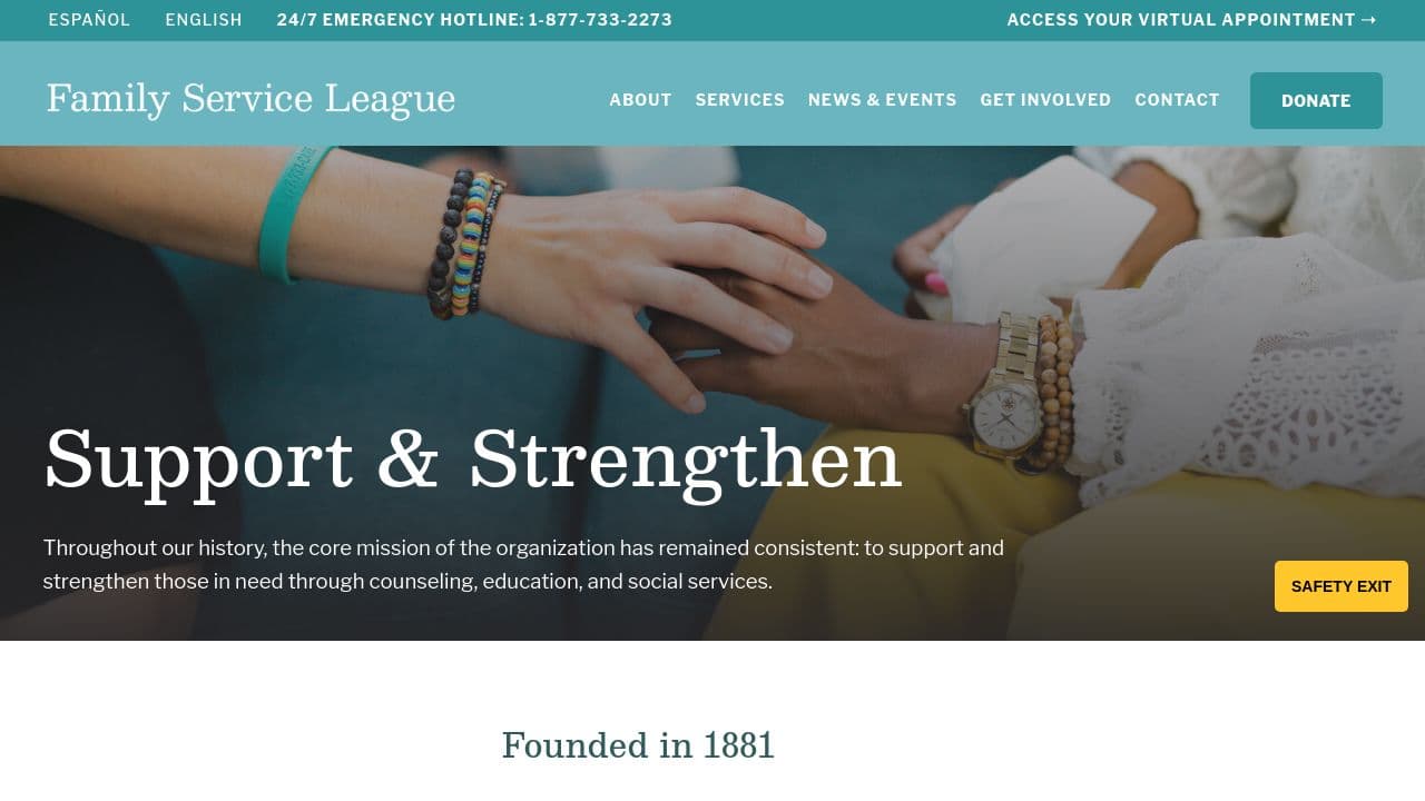 Family Service League website screenshot