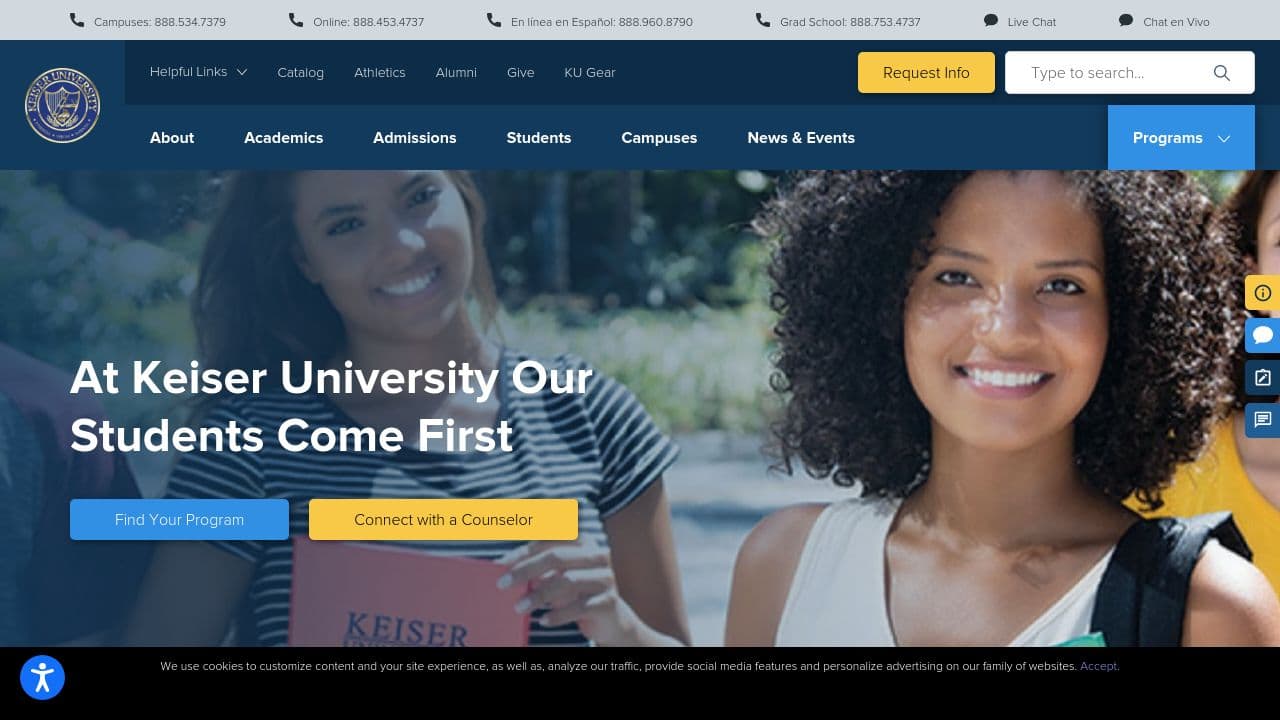 keiser university website screenshot