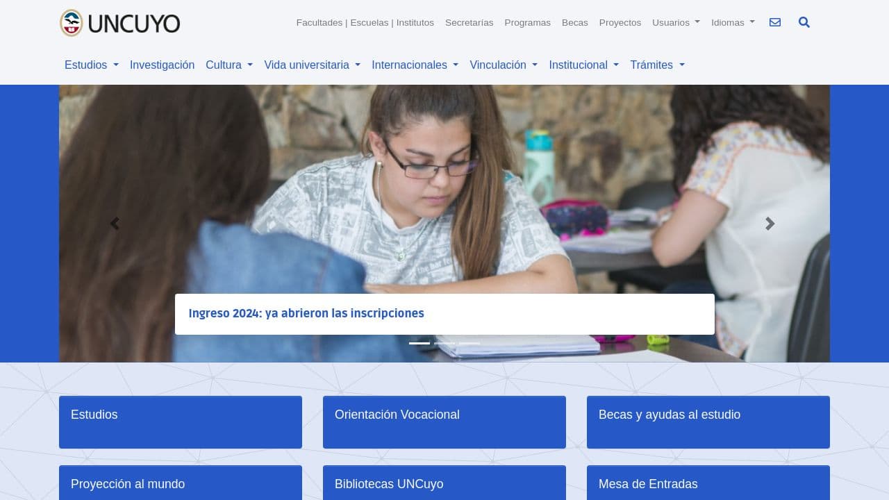 Universidad Nacional de Cuyo website screenshot