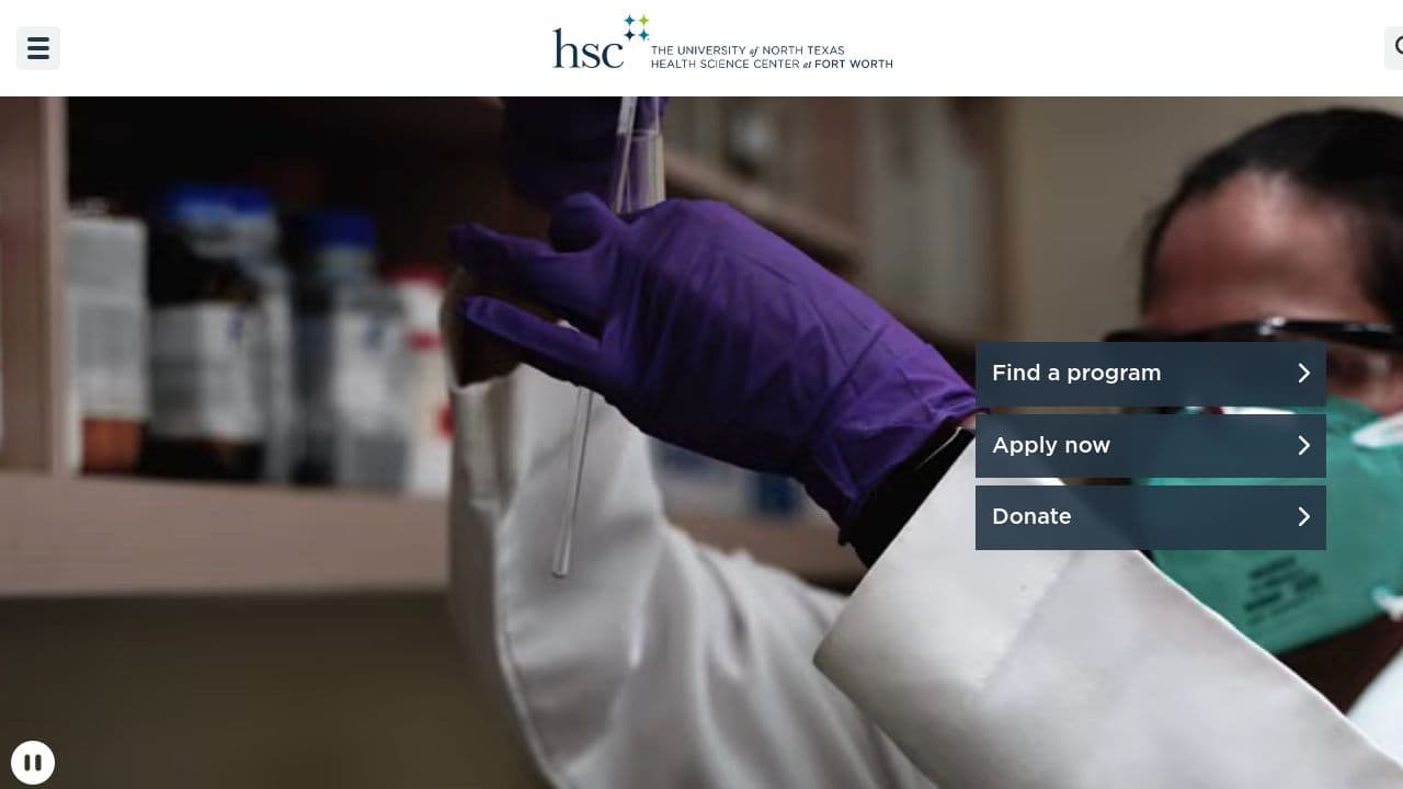 UNT Health Science Center website screenshot