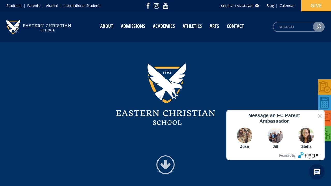 Eastern Christian School website screenshot