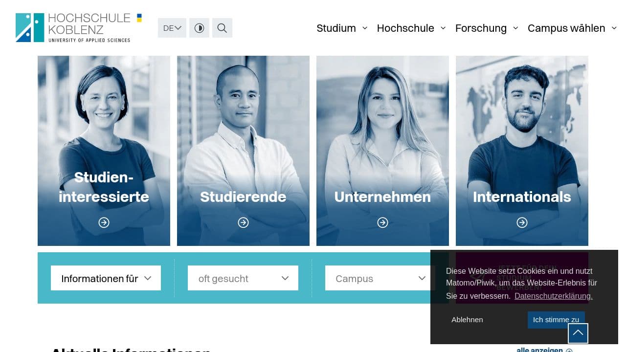 University of Applied Sciences Koblenz website screenshot
