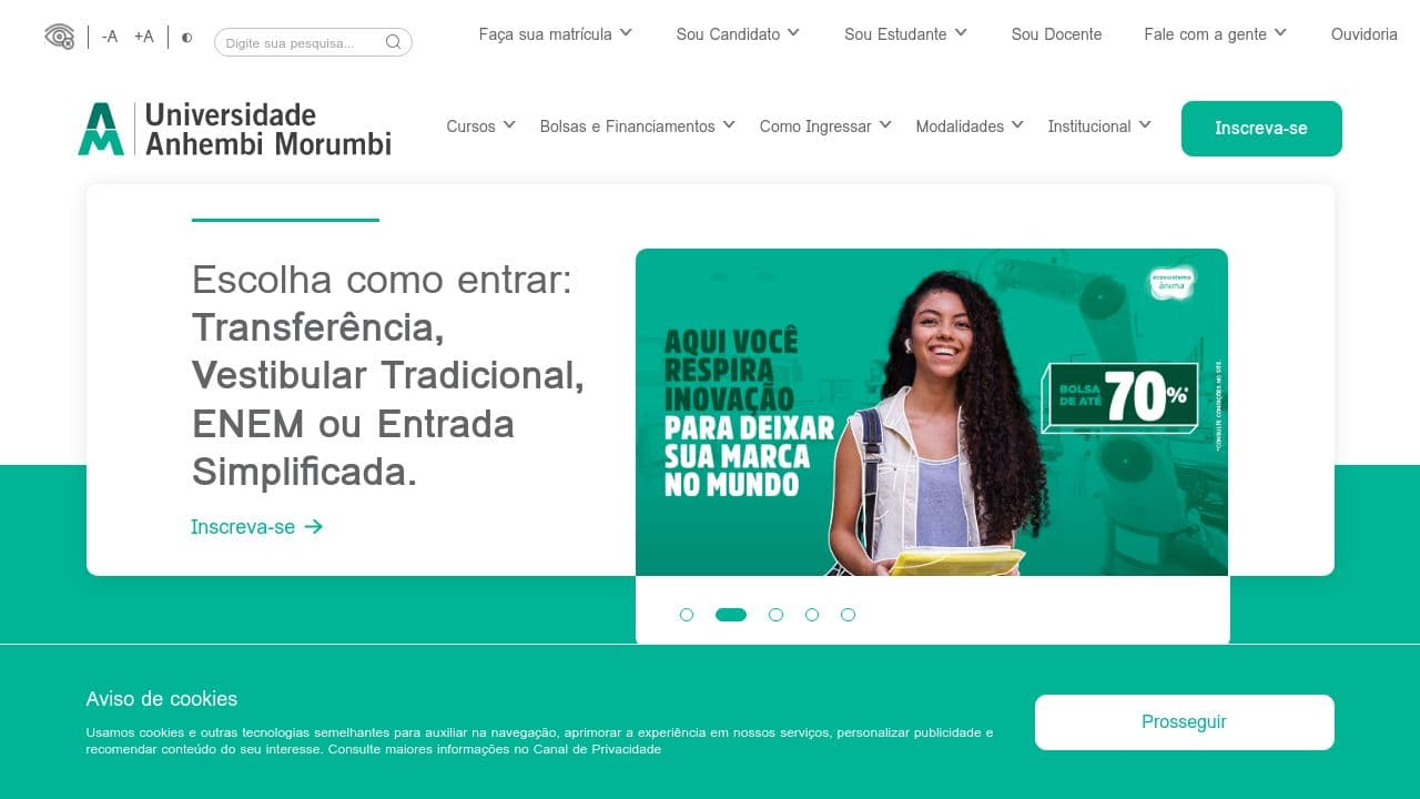 universidade anhembi morumbi website screenshot
