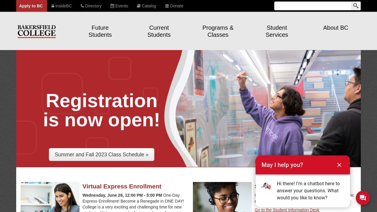 Bakersfield College website screenshot
