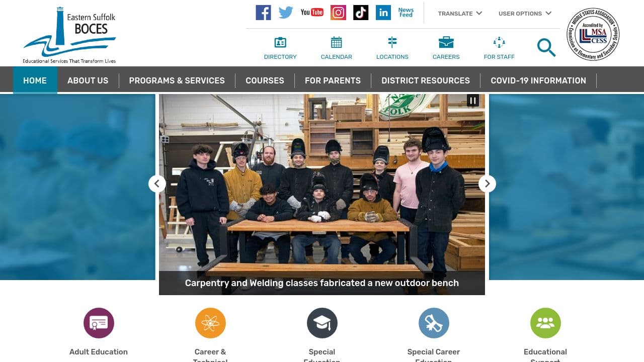 Eastern Suffolk BOCES website screenshot