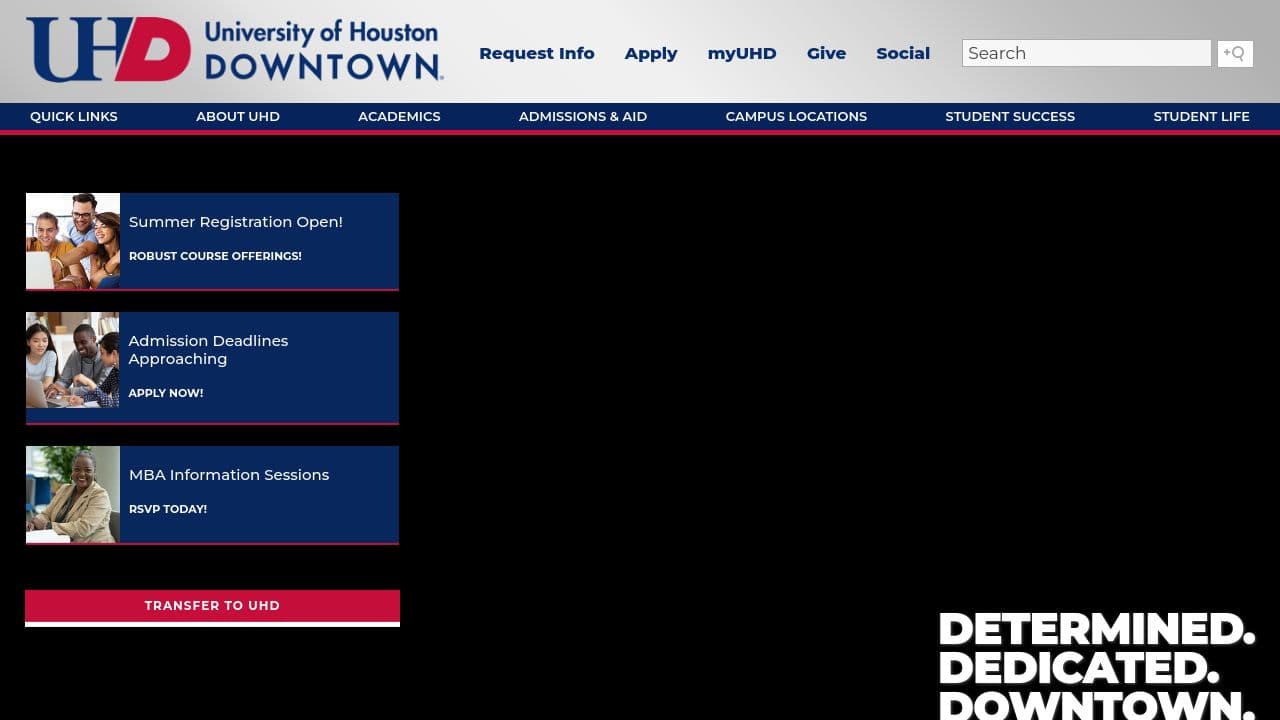 University of Houston-Downtown website screenshot