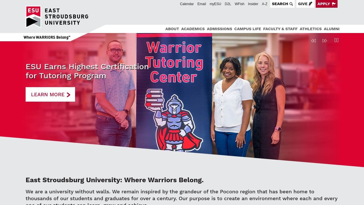 East Stroudsburg University of Pennsylvania website screenshot