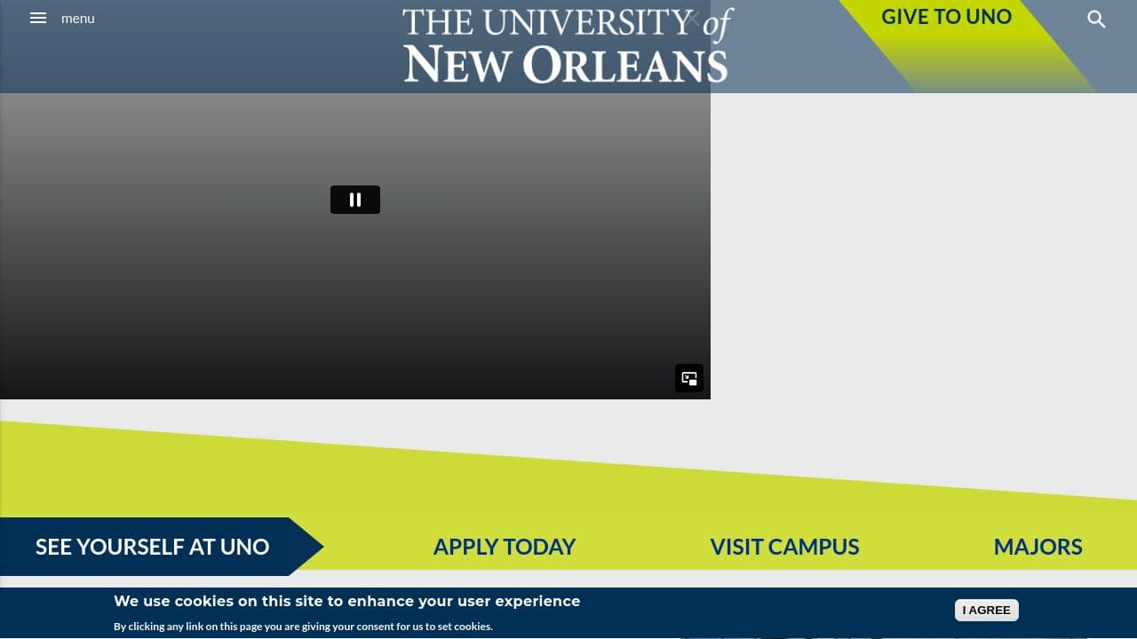 University of New Orleans website screenshot