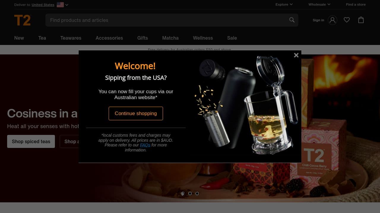 T2 Tea website screenshot