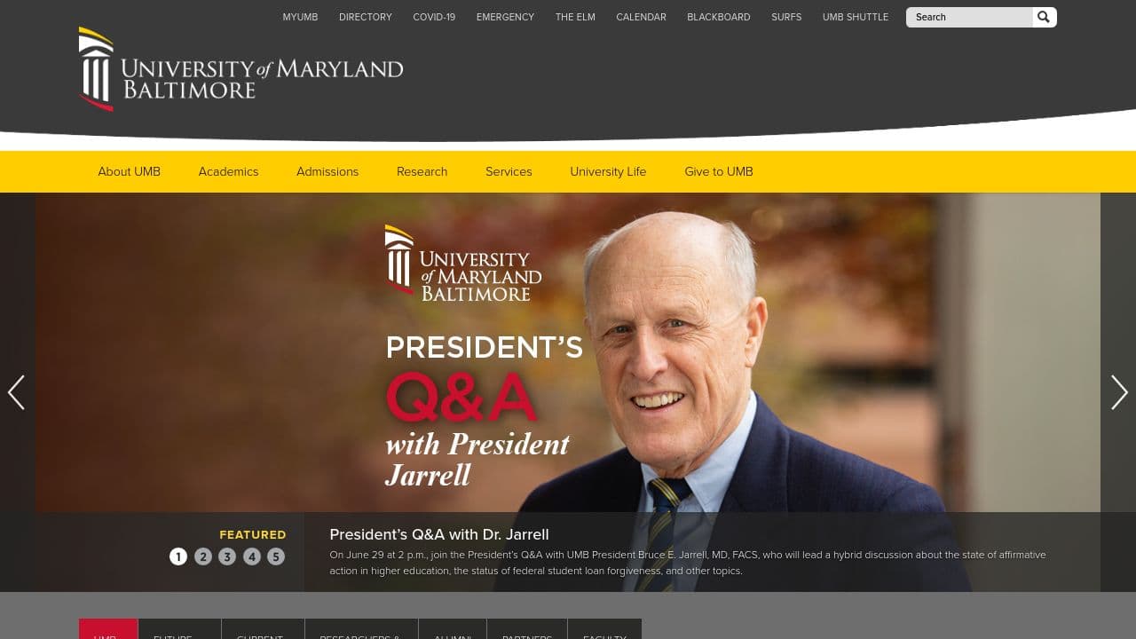 University of Maryland School of Medicine website screenshot