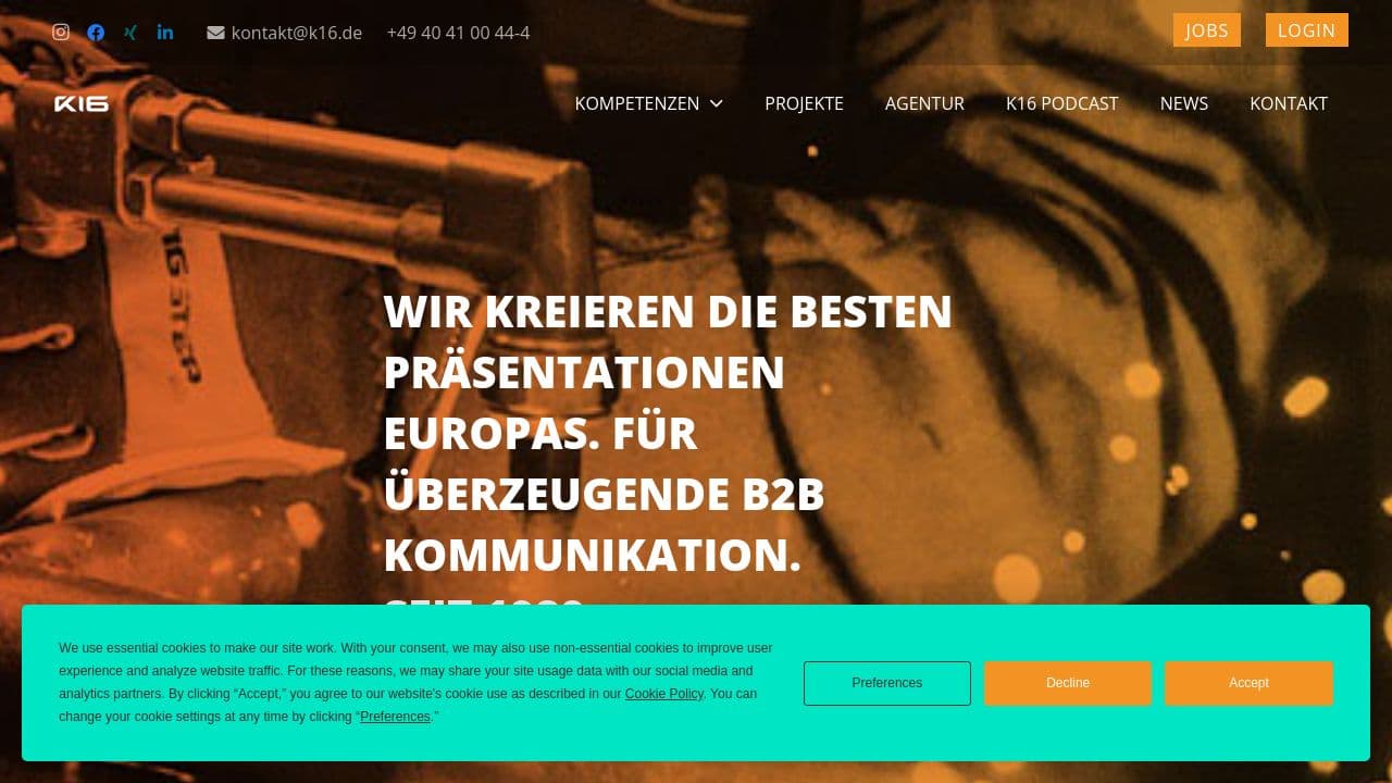 K16 Agentur website screenshot