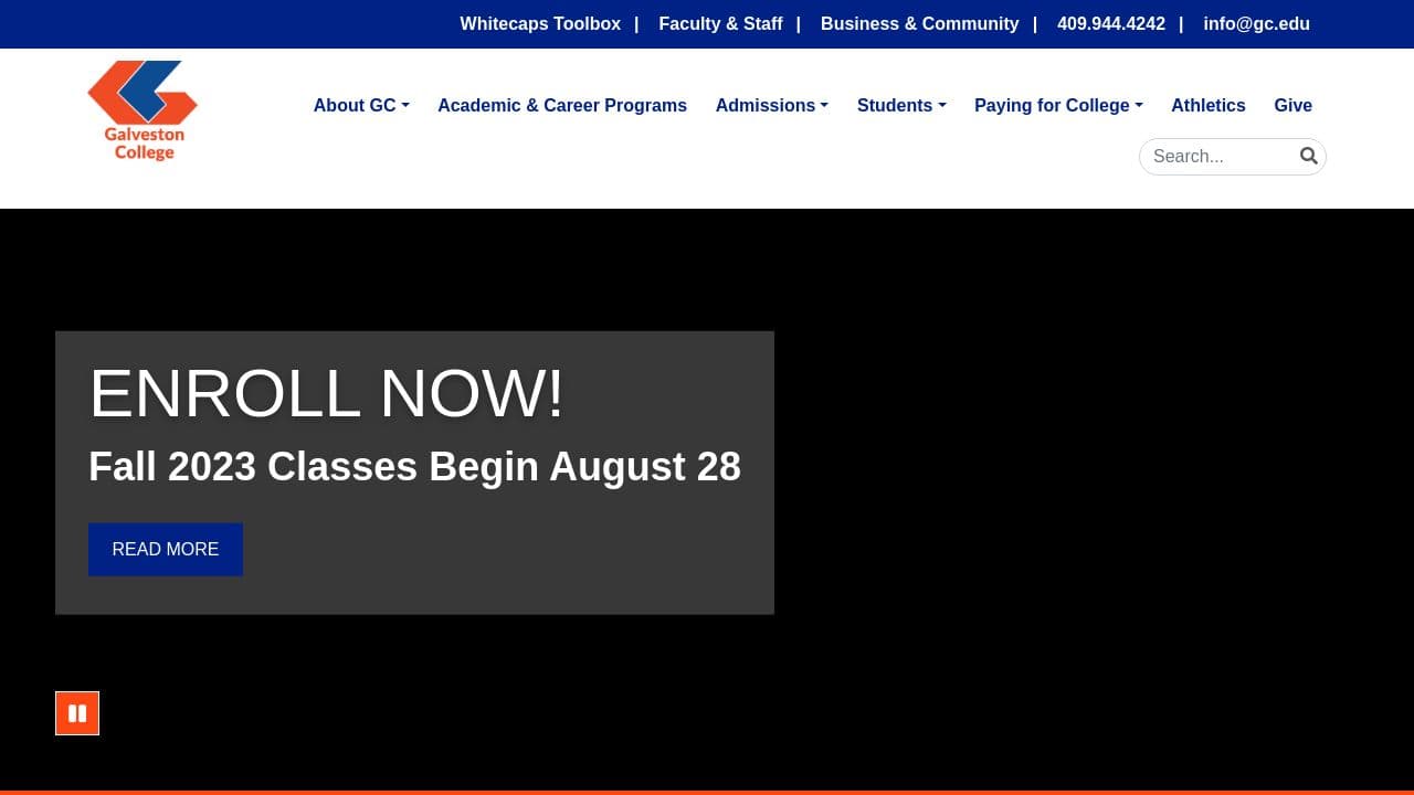 Galveston College website screenshot