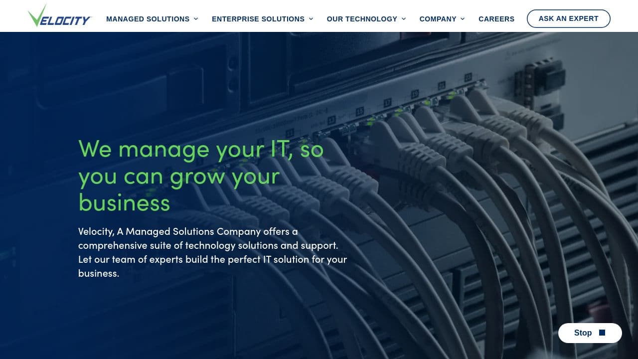 Velocity, A Managed Solutions Company website screenshot