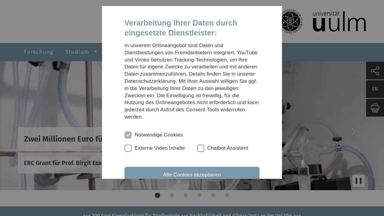 Ulm University website screenshot