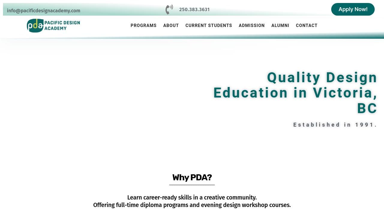 Pacific Design Academy website screenshot