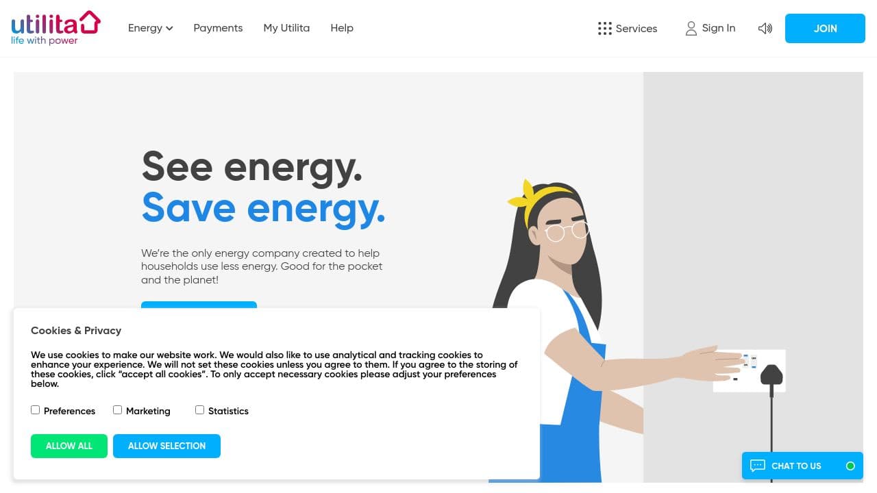 Utilita Energy website screenshot