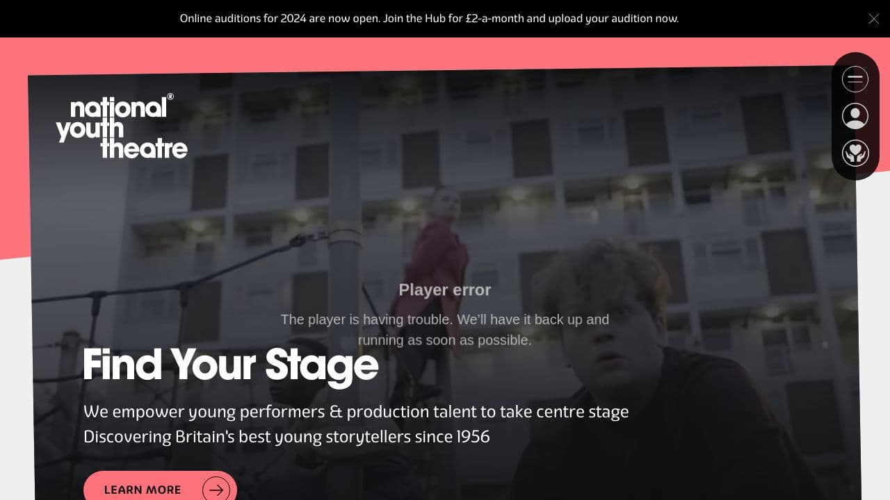 National Youth Theatre website screenshot