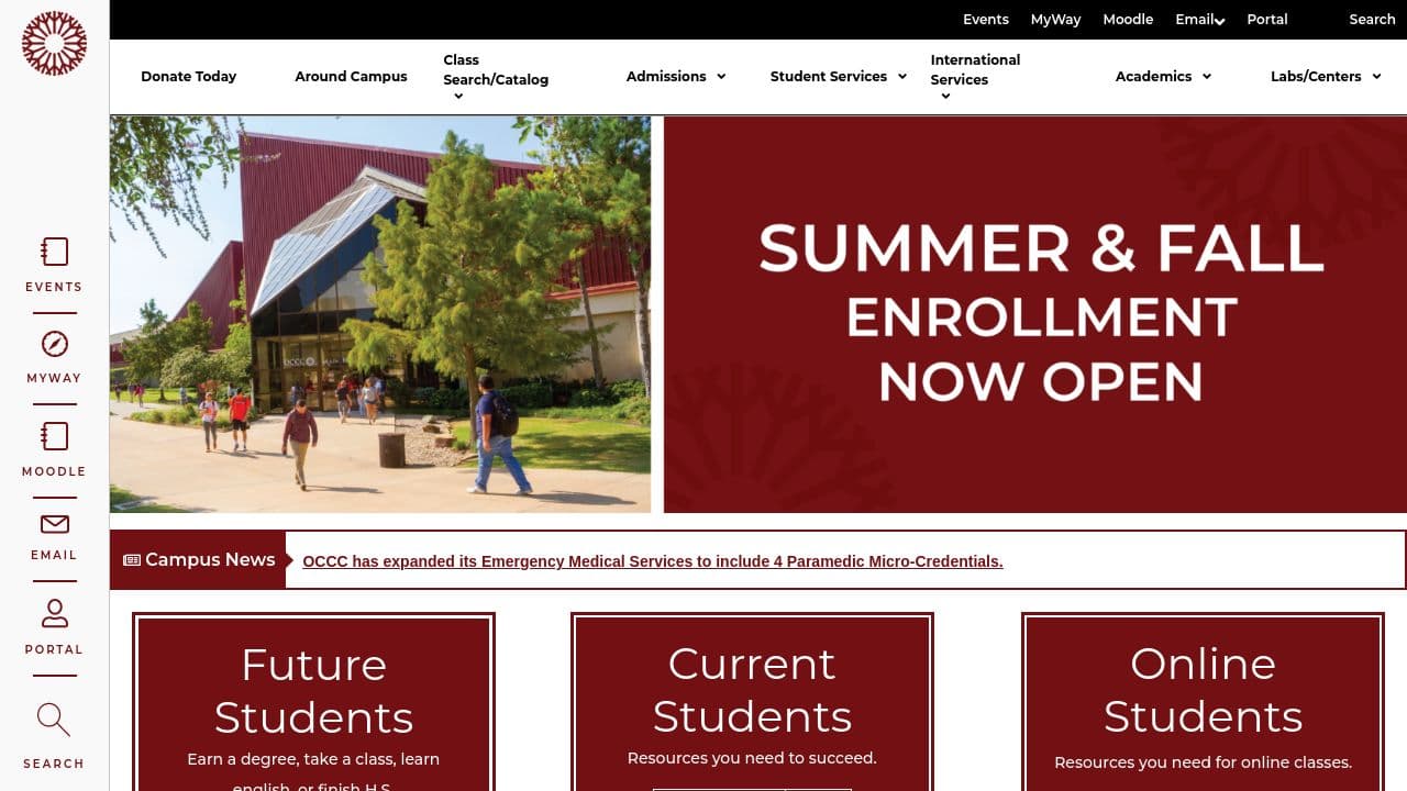 Oklahoma City Community College website screenshot