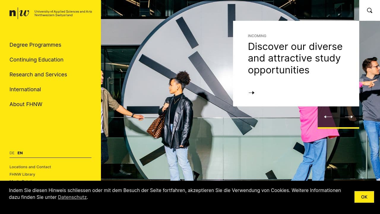 university of applied sciences and arts northwestern switzerland fhnw website screenshot