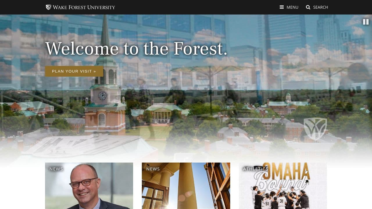 Wake Forest University website screenshot