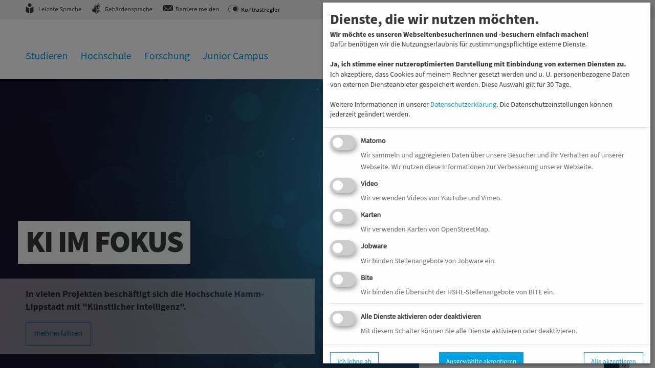 Hamm-Lippstadt University of Applied Sciences website screenshot