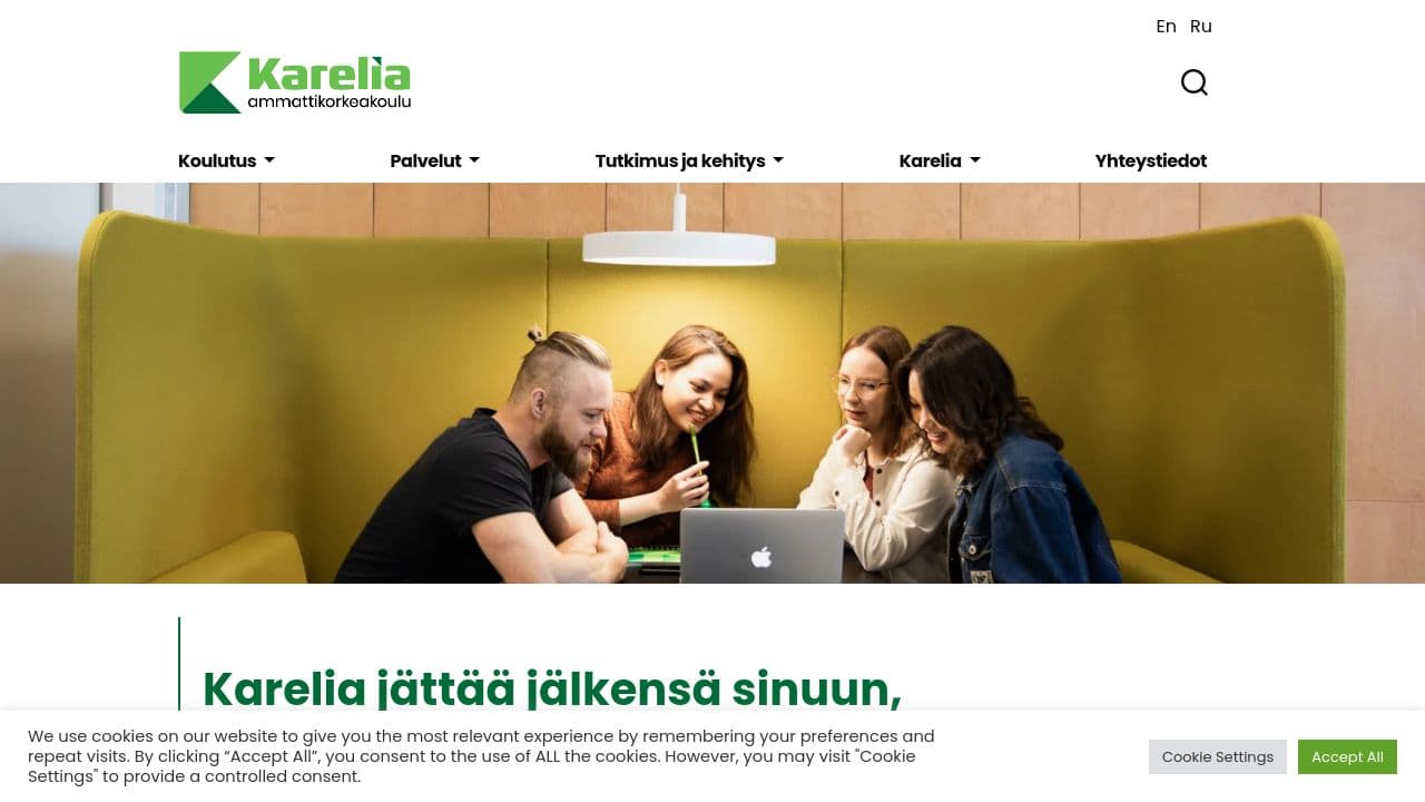 Karelia University of Applied Sciences website screenshot
