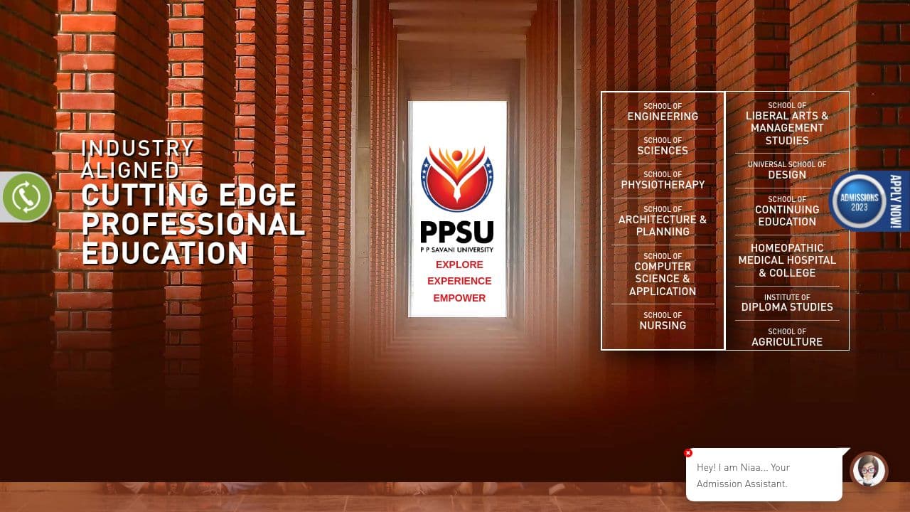 P P SAVANI UNIVERSITY website screenshot