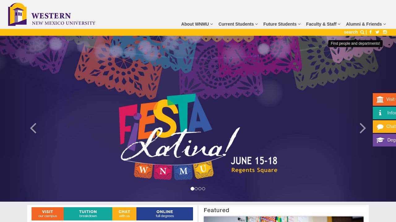 Western New Mexico University website screenshot