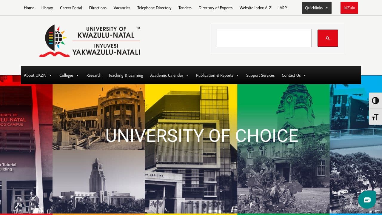 University of KwaZulu-Natal website screenshot