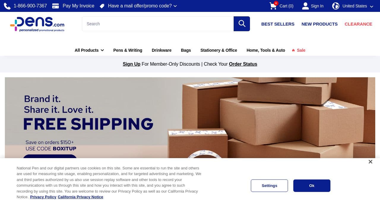 Pens.com website screenshot