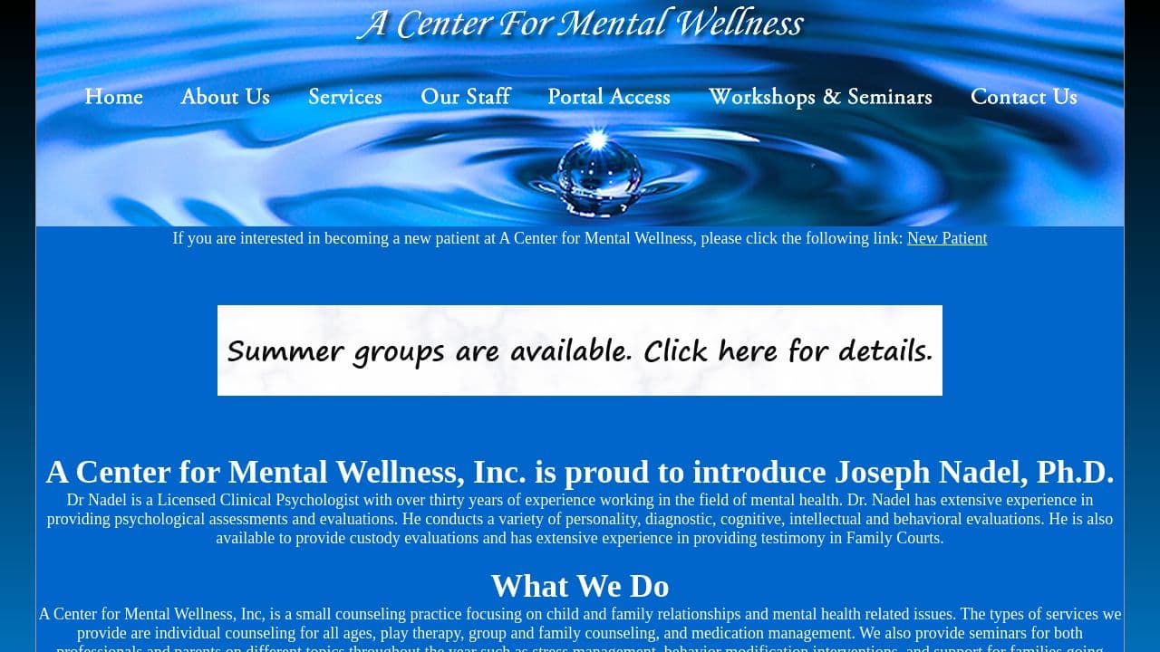 A Center for Mental Wellness website screenshot