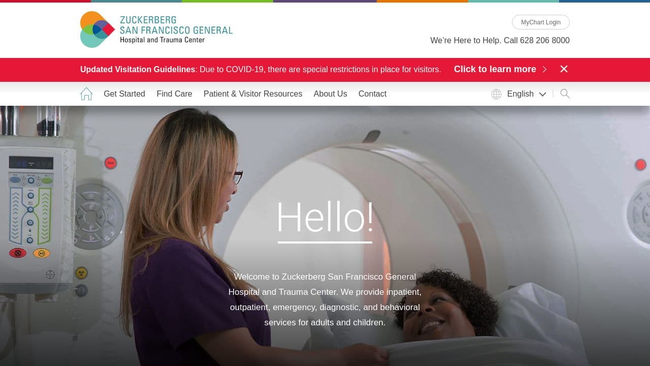 Zuckerberg San Francisco General Hospital and Trauma Center website screenshot