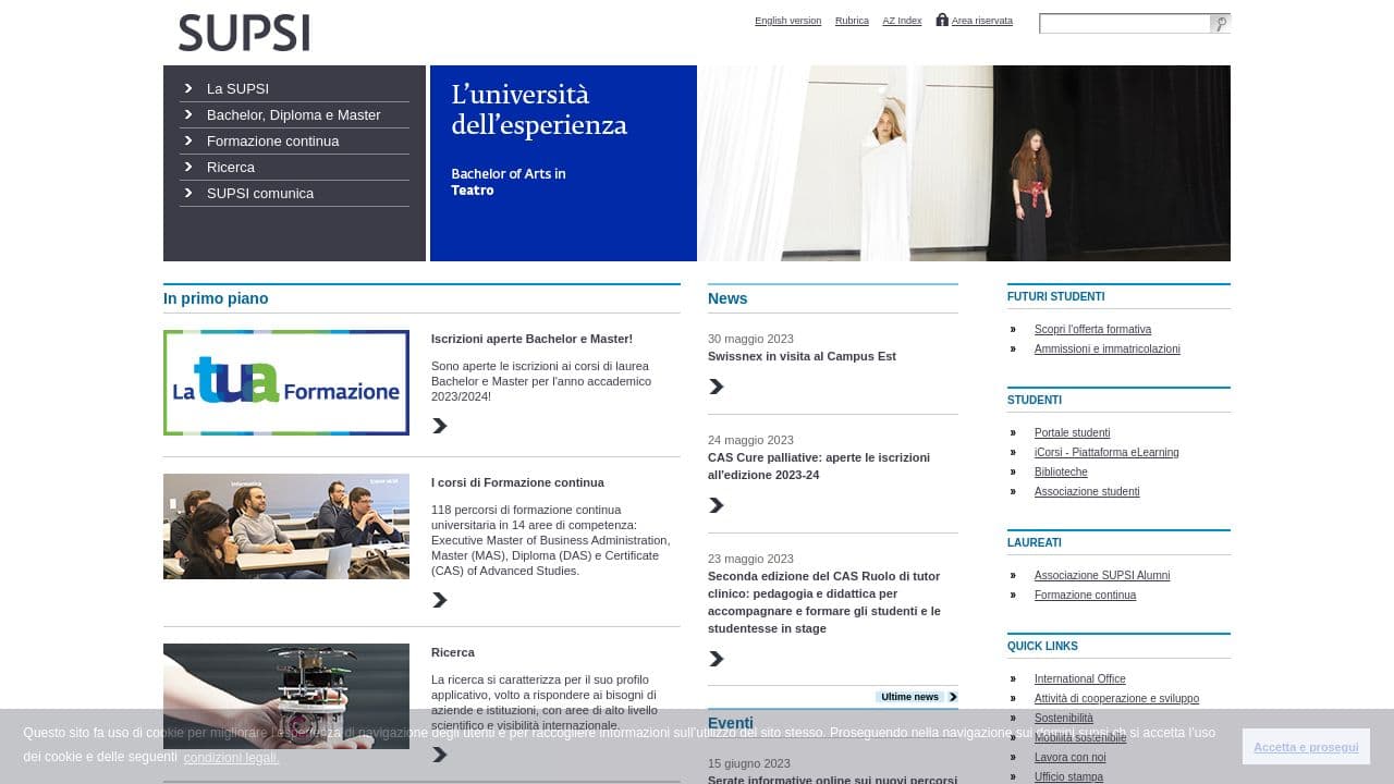 University of Applied Sciences and Arts of Southern Switzerland website screenshot