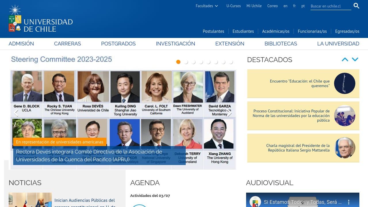 Universidad de Chile website screenshot