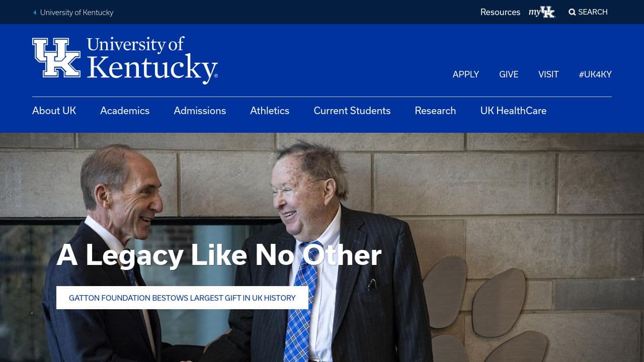 University of Kentucky website screenshot