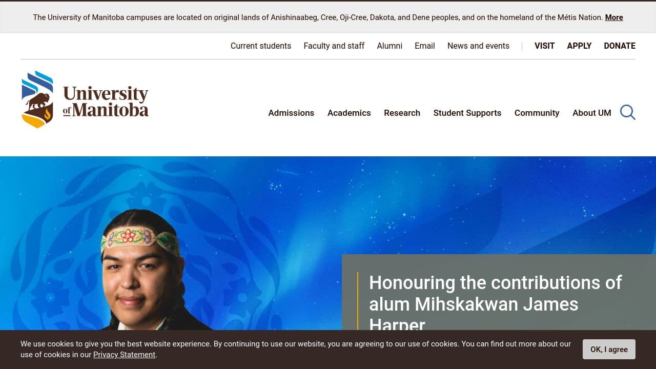University of Manitoba website screenshot