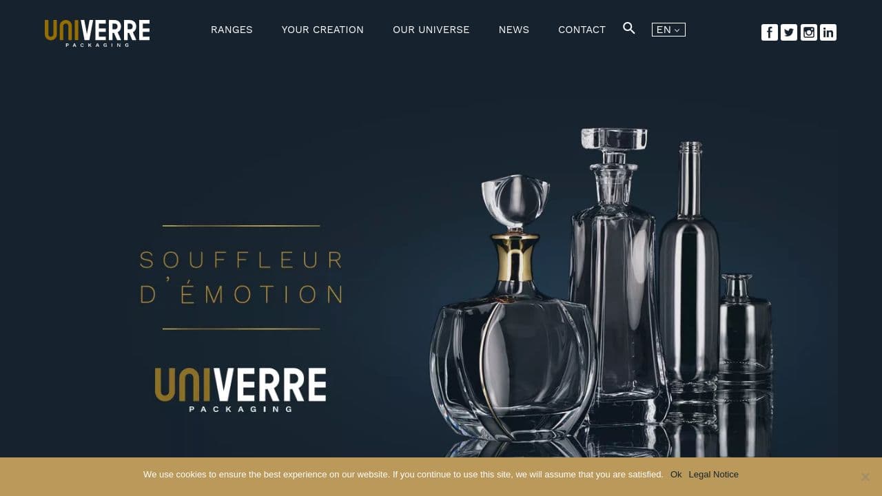 Univerre packaging website screenshot