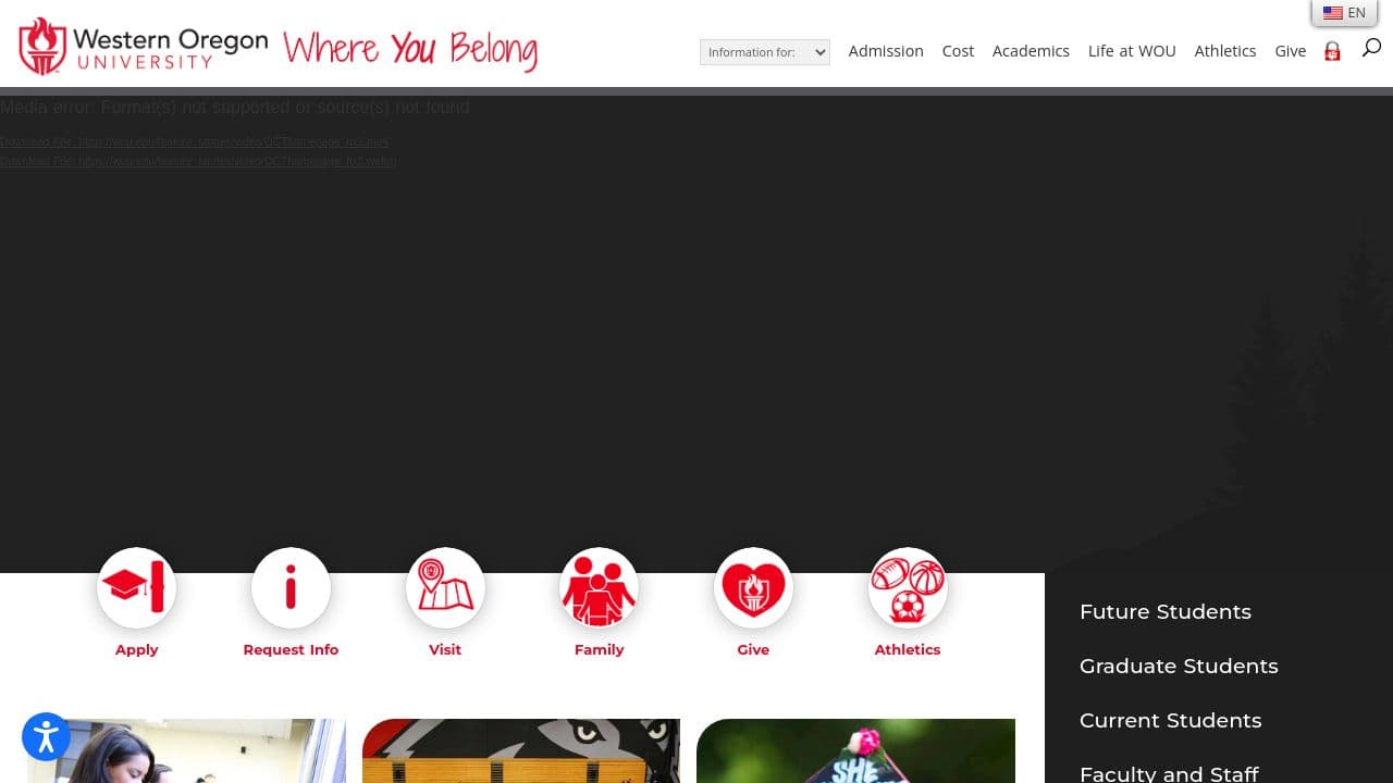 Western Oregon University website screenshot