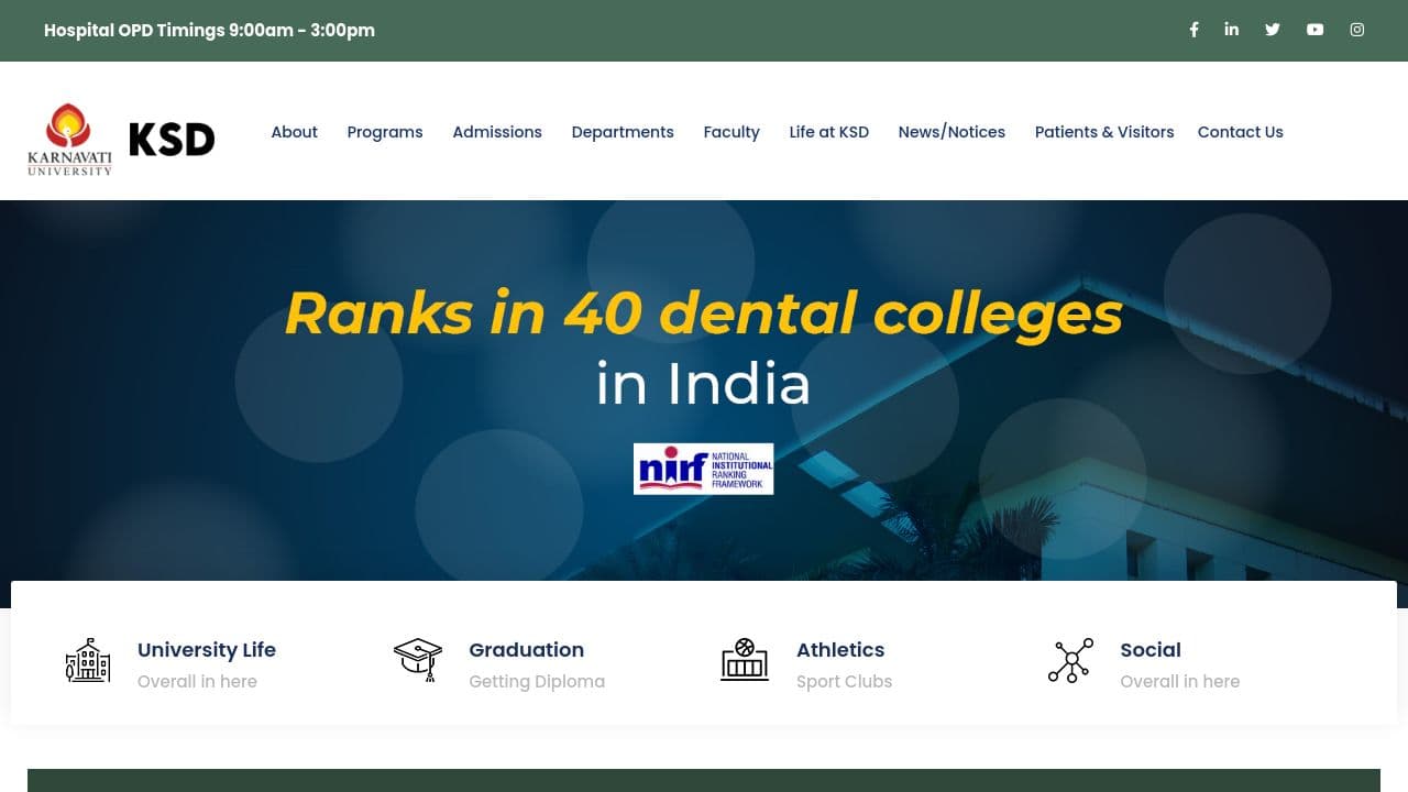 Karnavati School of Dentistry website screenshot