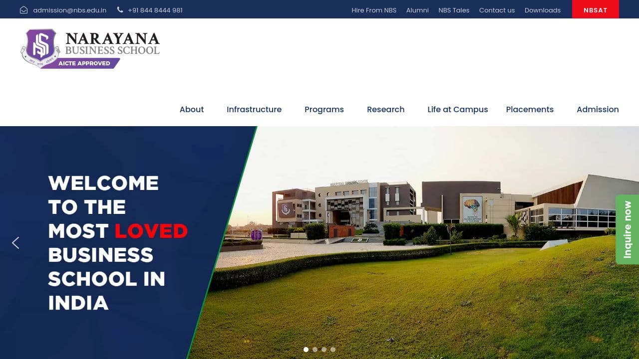 Narayana Business School website screenshot