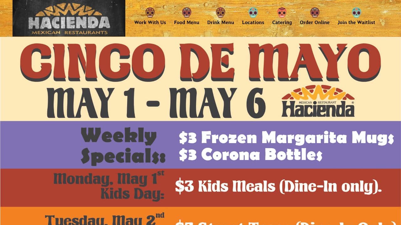 Hacienda Mexican Restaurants website screenshot