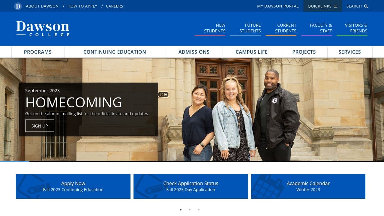 Dawson College website screenshot