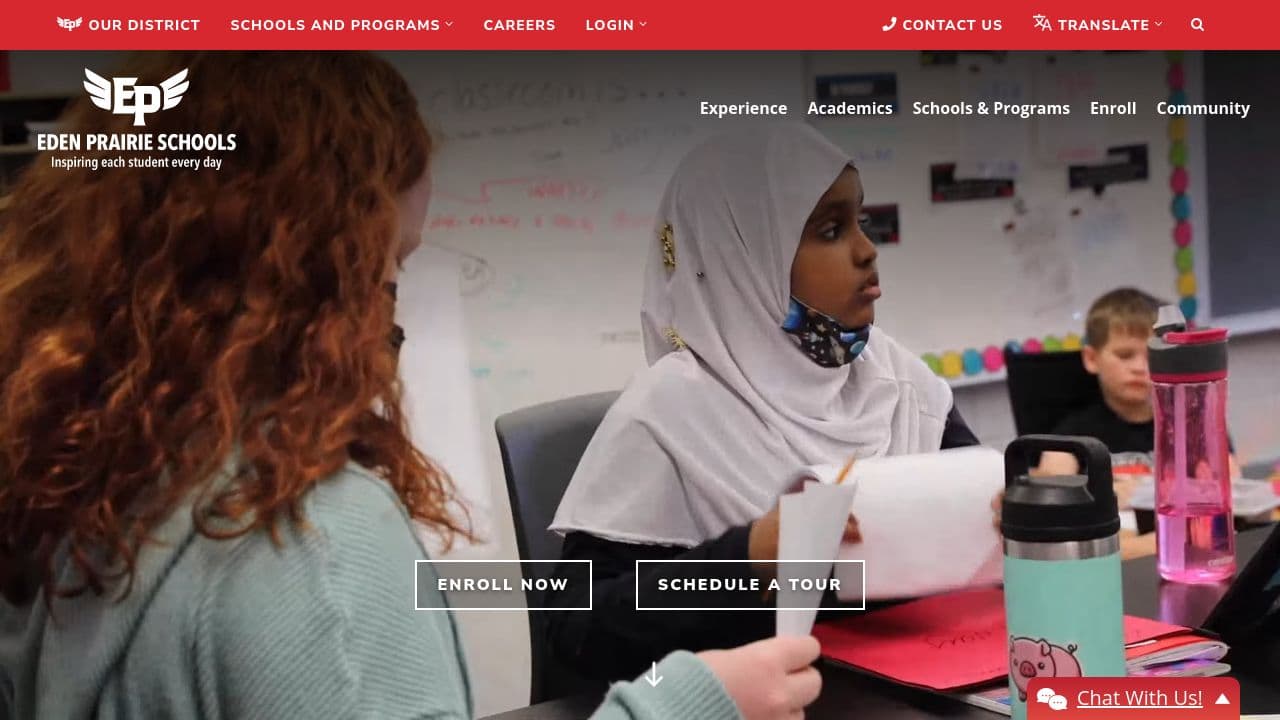 Eden Prairie Schools website screenshot