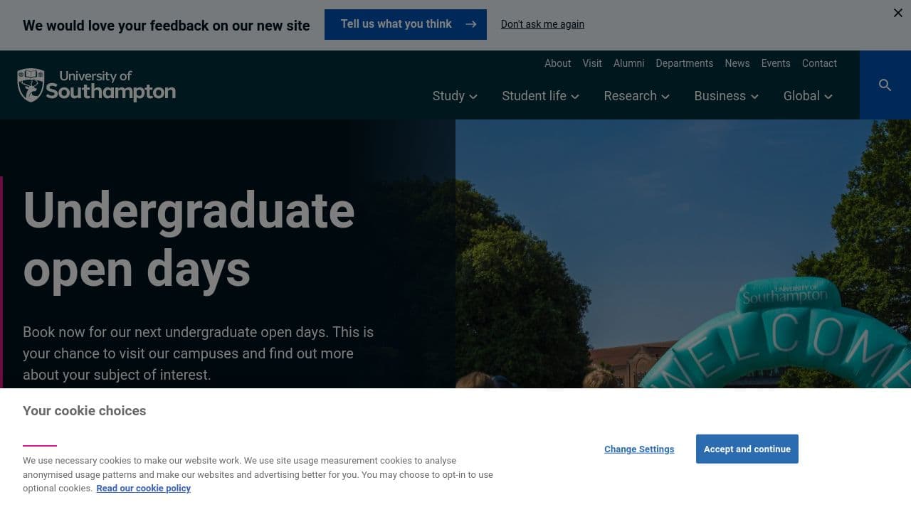 University of Southampton website screenshot