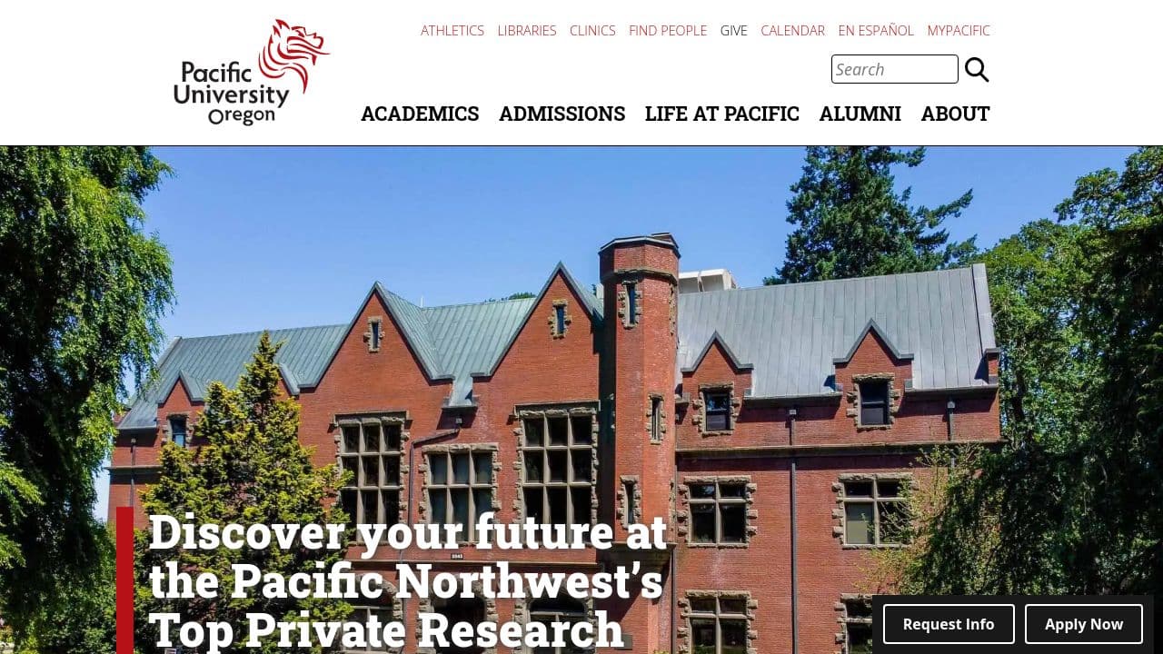 Pacific University website screenshot