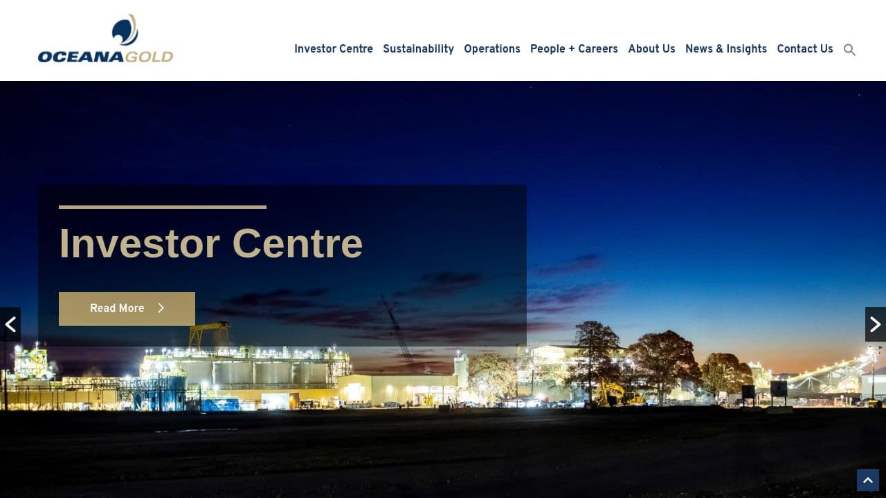 OceanaGold Corporation website screenshot