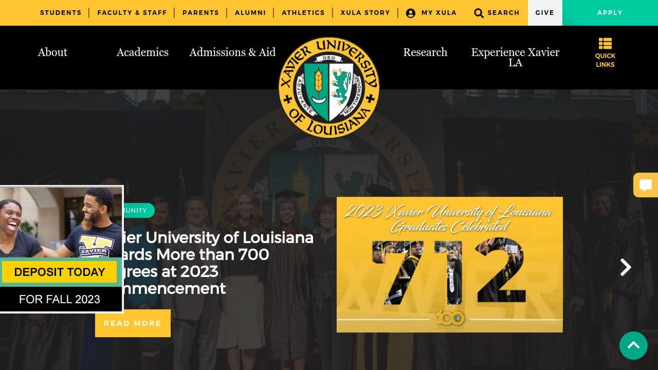 Xavier University of Louisiana website screenshot