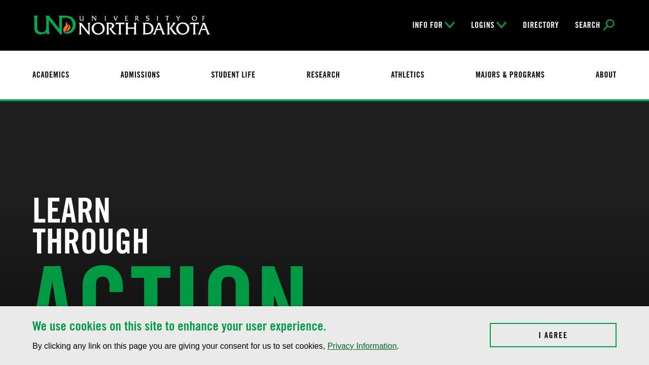 University of North Dakota website screenshot